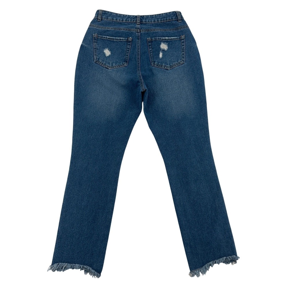 Chelsea & Violet Women 27 Distressed Button Fly Medium Wash Straight Leg Jeans